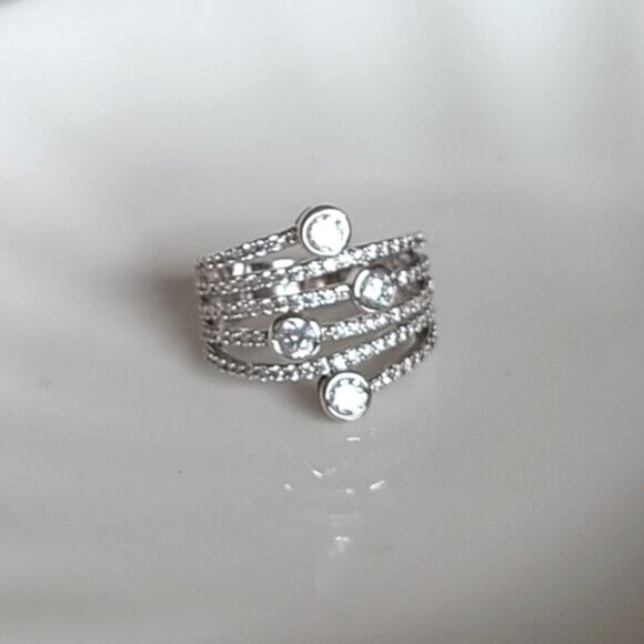 Vintage Sterling Silver Sparkle Crystal Layer Wrap Ring Size 6 - Picture 3 of 16